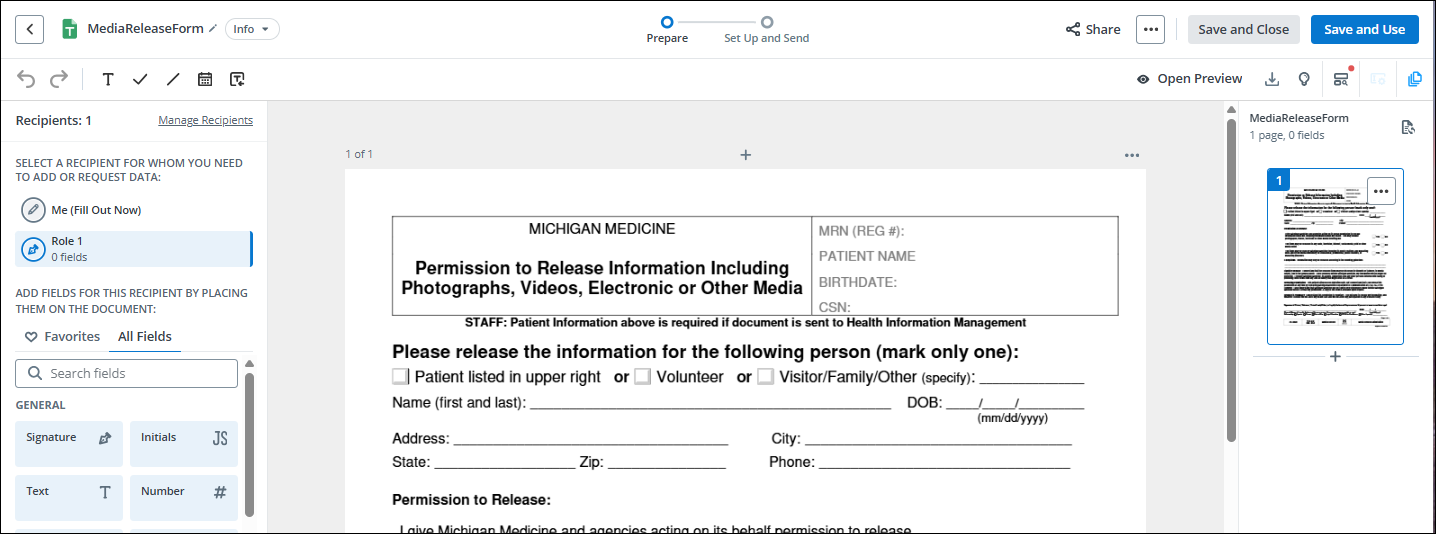 Select recipients for template